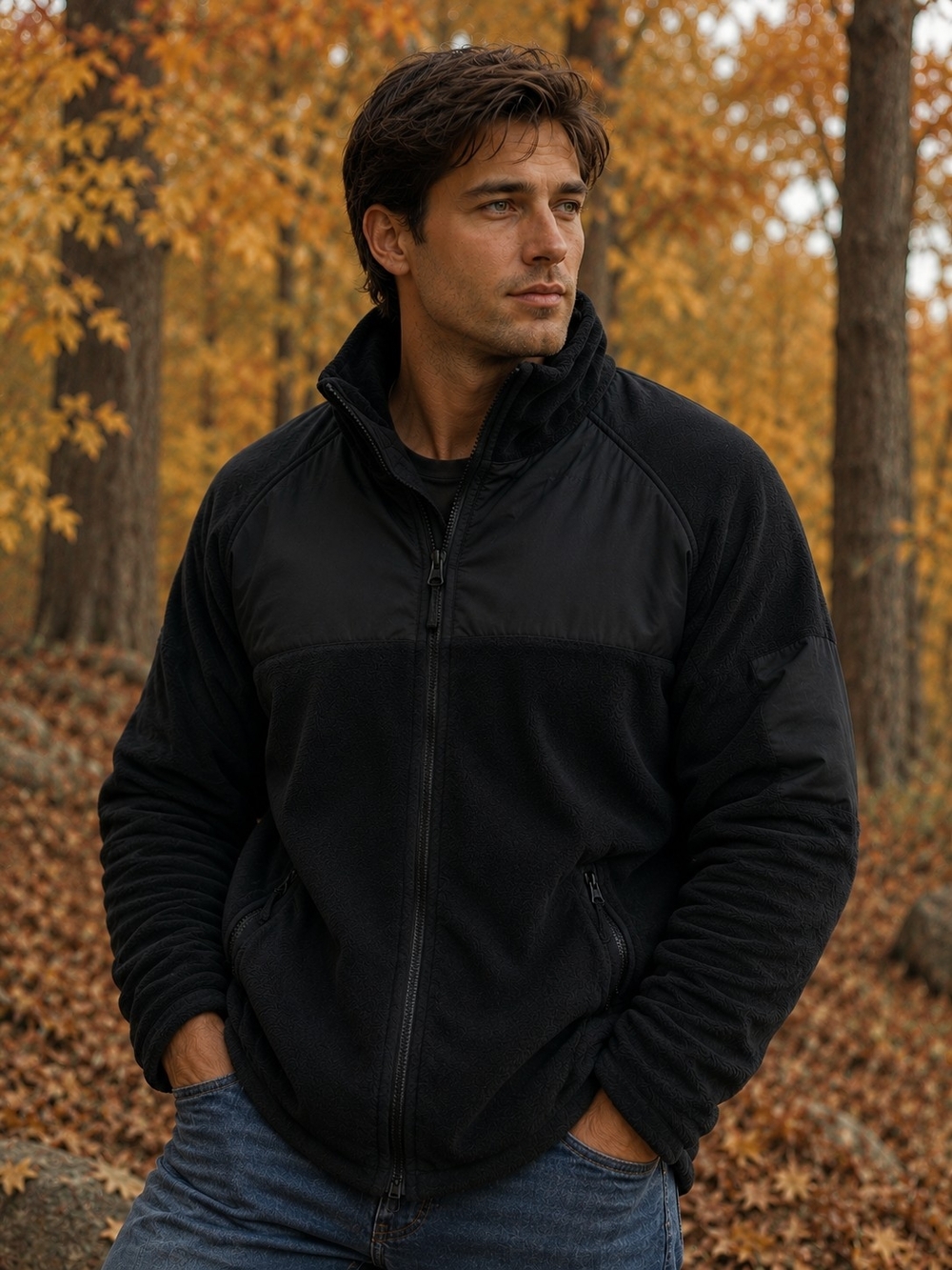 NWT Men's Military Black Full-Zip Polartec  Fleece Jacket Size Medium